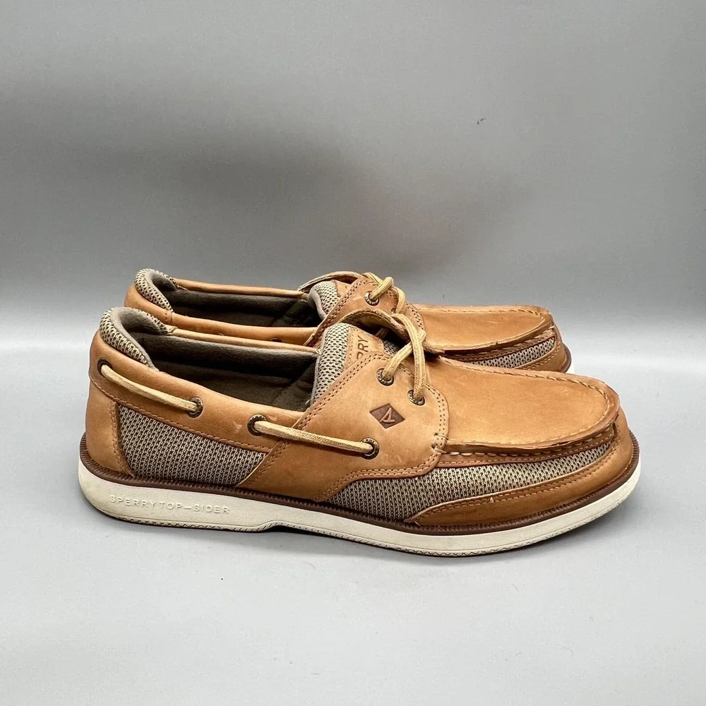 Sperry Shoes Mens 10.5 Brown Leather Mesh Top Sider Boat Moc Toe Casual Comfort